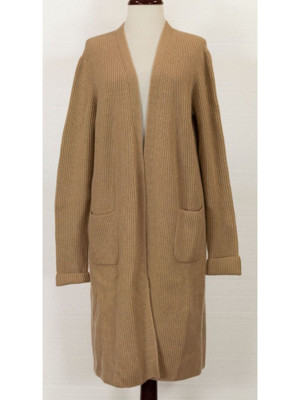 $3690 LORO PIANA 100% CASHMERE LONG CARDIGAN RIBBED BEIGE SIZE 42